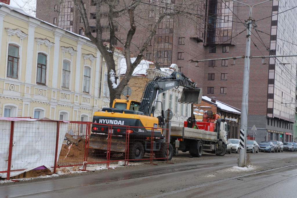 В историческом центре Самары идут подготовительные работы для переустройства трамвайной линии