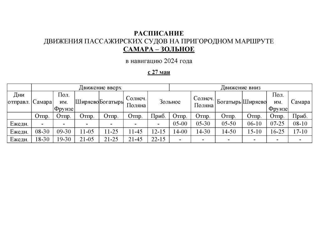 Появилось новое расписание пассажирской переправы из Самары в Зольное